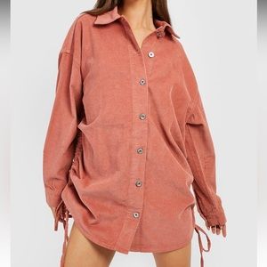 NEW CORD RUCHED SIDE SHIRT DRESS IN DUSTY PINK SIZE US 4 (S)